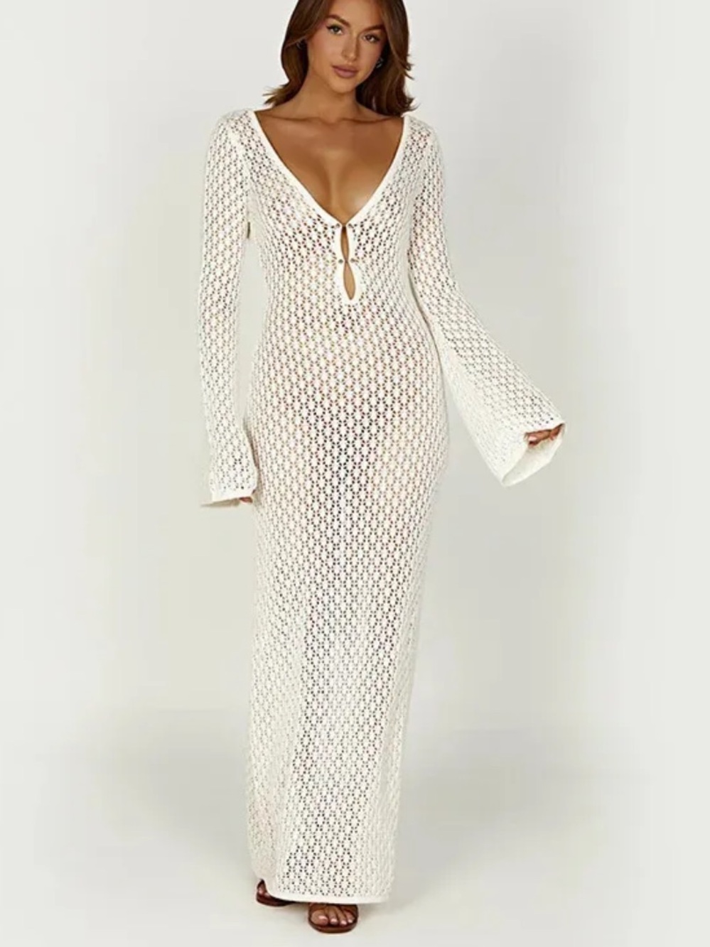 Anrabess Havana Gold Detail Knit Dress Coverup Crochet Medium M